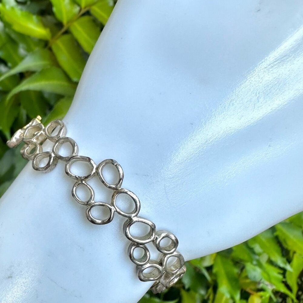 Silver  multi oval  link cuff bracelet